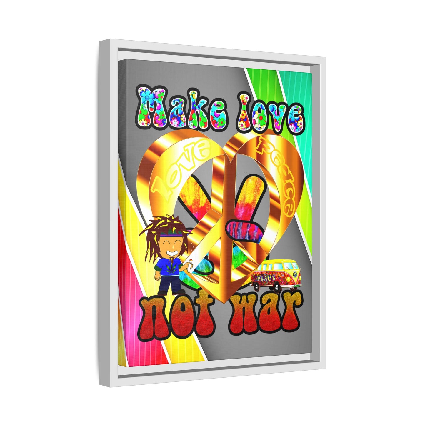 love peace - framed canvas art (rainbow split)