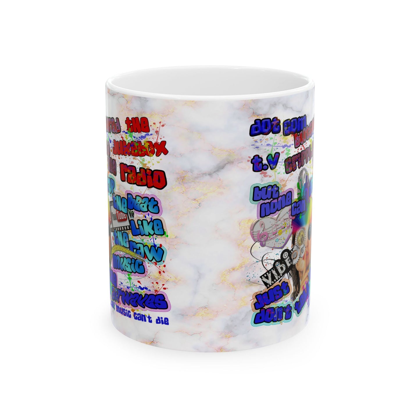 drop the beat - White Mug (white marble)