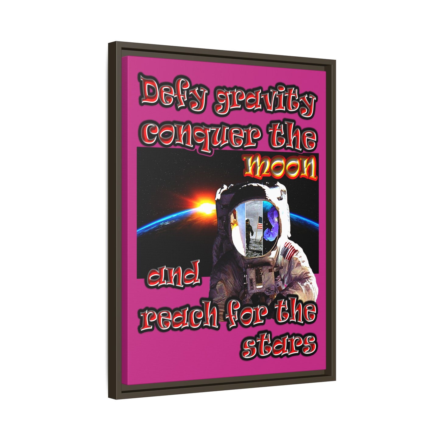 defy conquer reach - framed canvas art (pink)