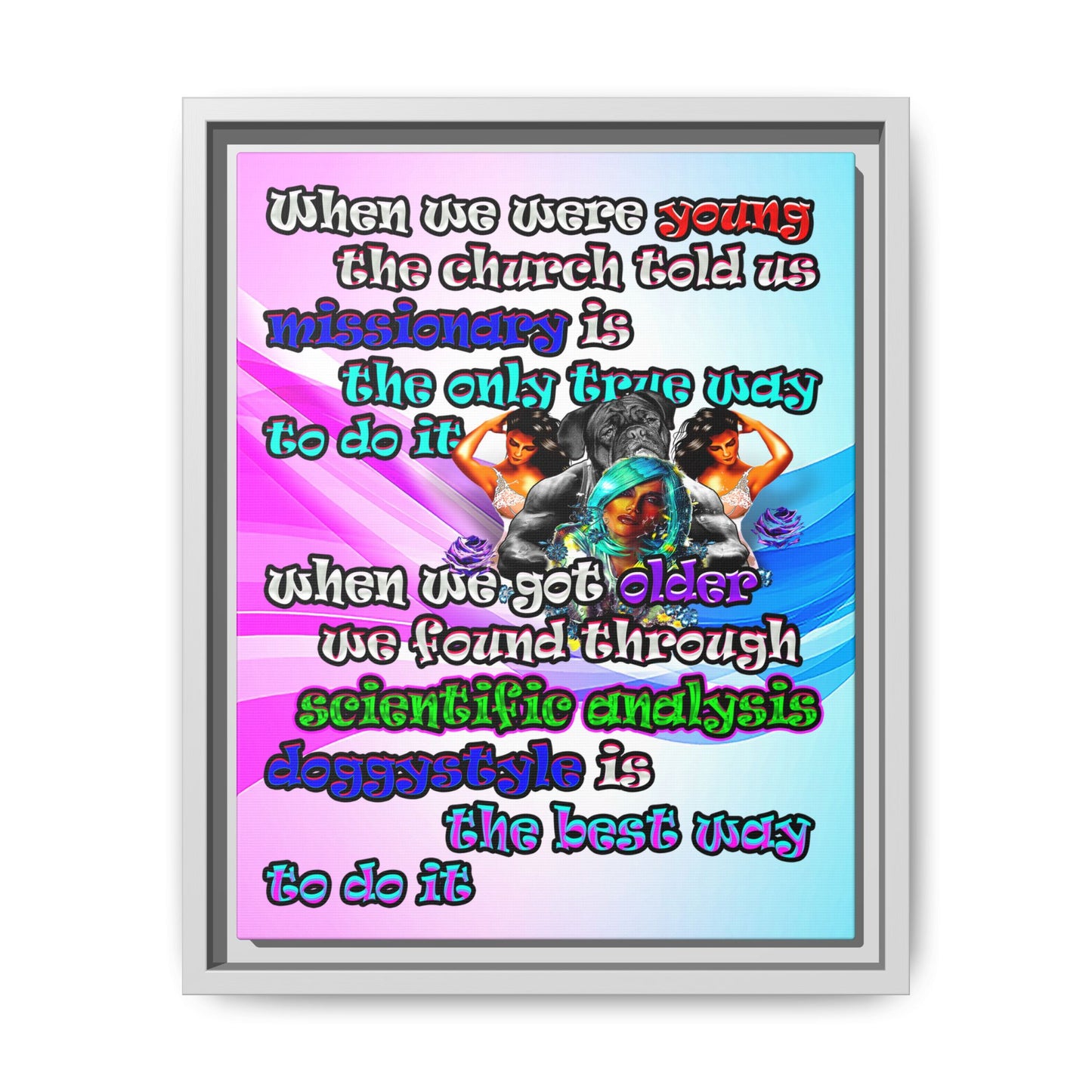doggystyle - framed canvas art (light blue-pink wave)