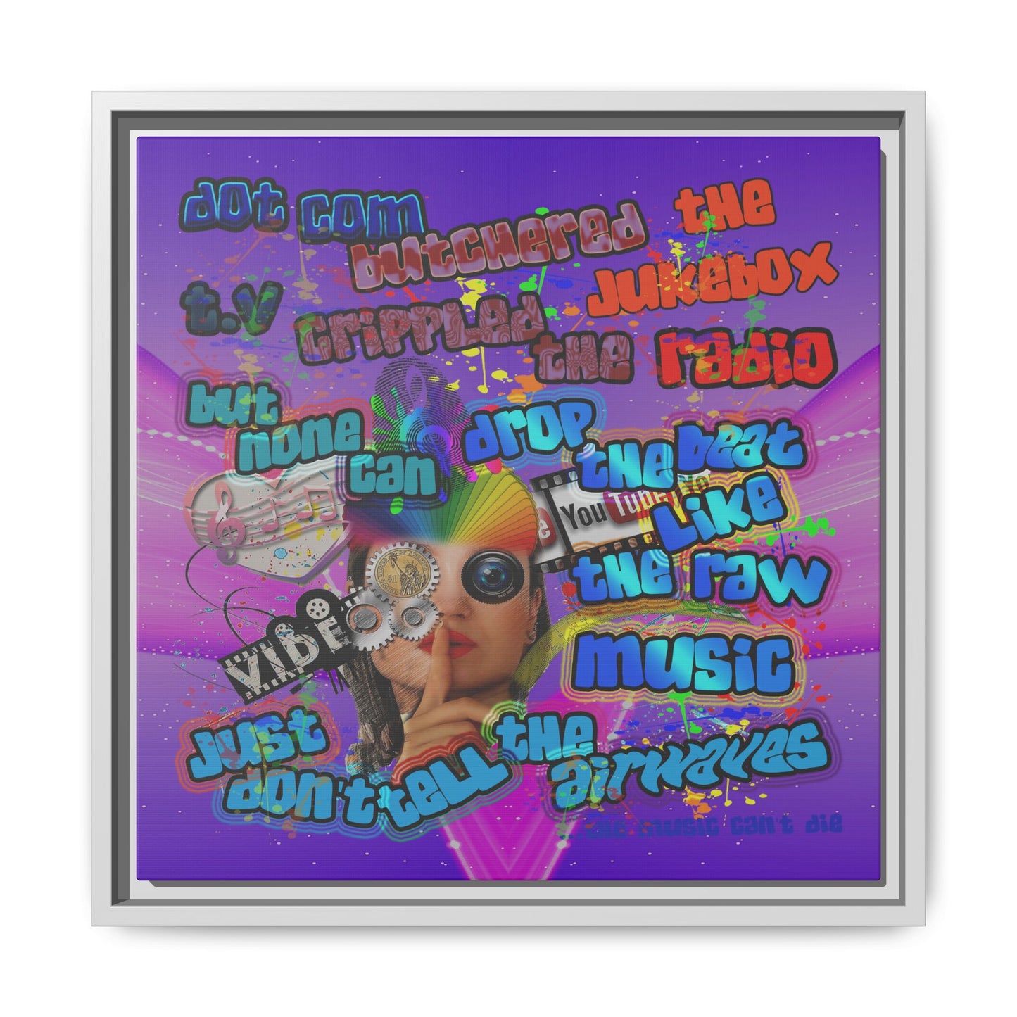 drop the beat - framed canvas art (purple-pink wave)