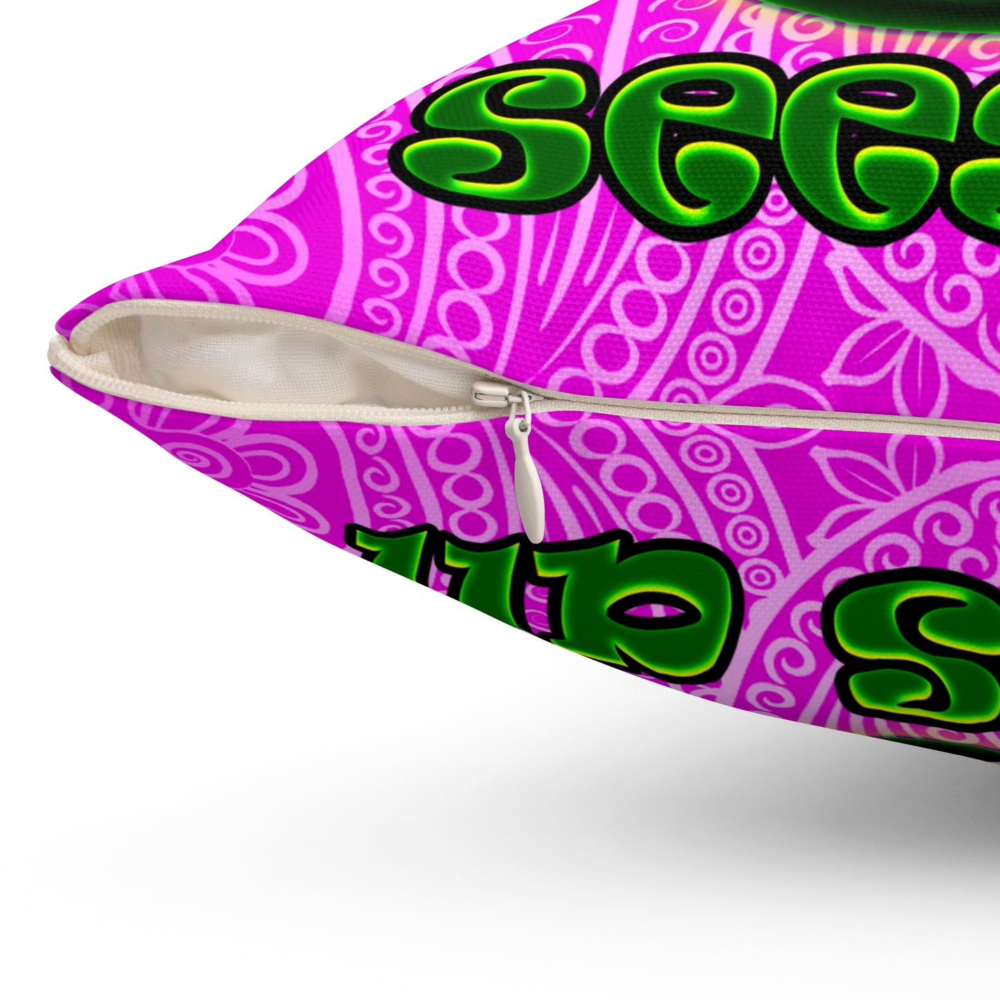 green monster - Spun Polyester Square Pillow - (pink swirl)