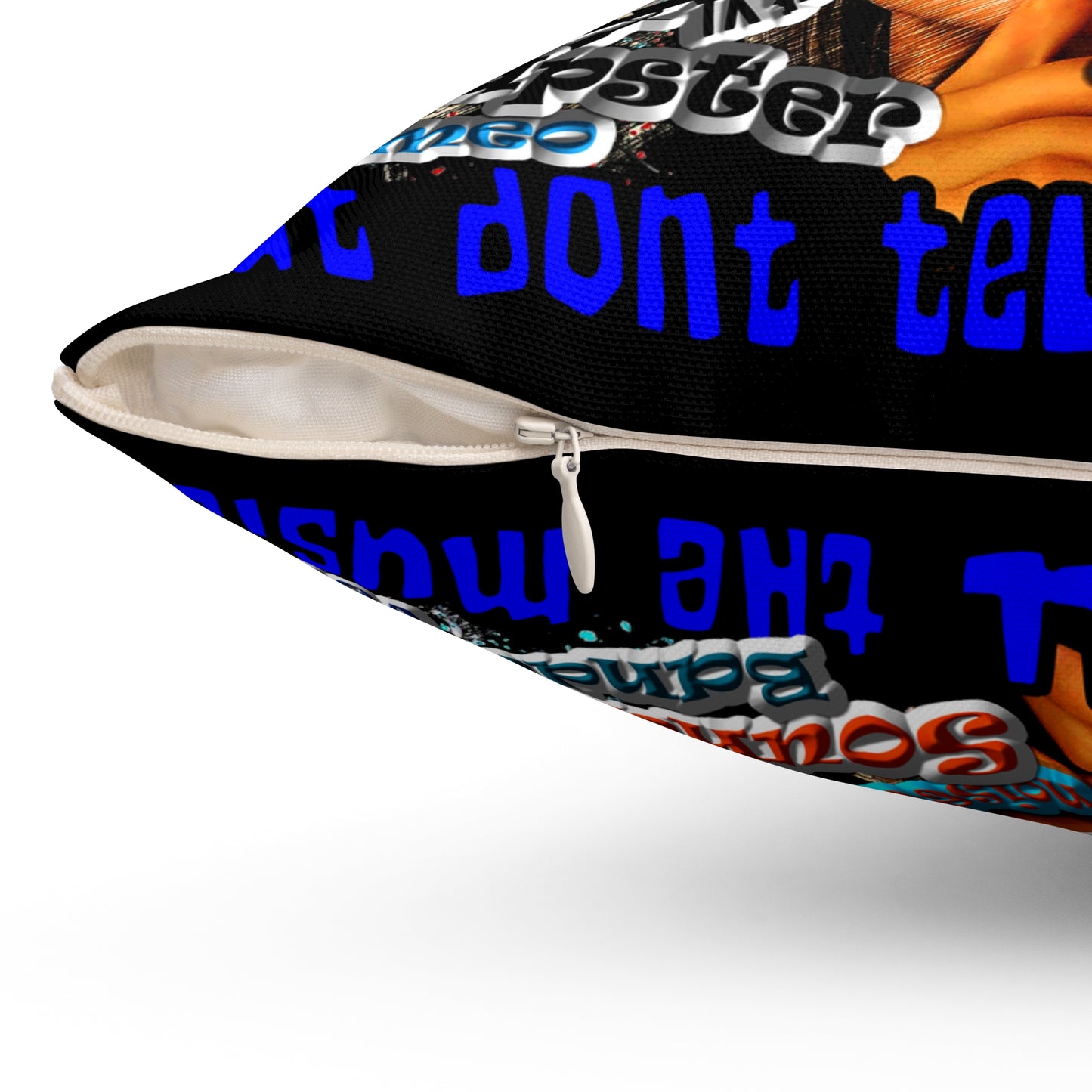 don't tell the music - Spun Polyester Square Pillow - (black)