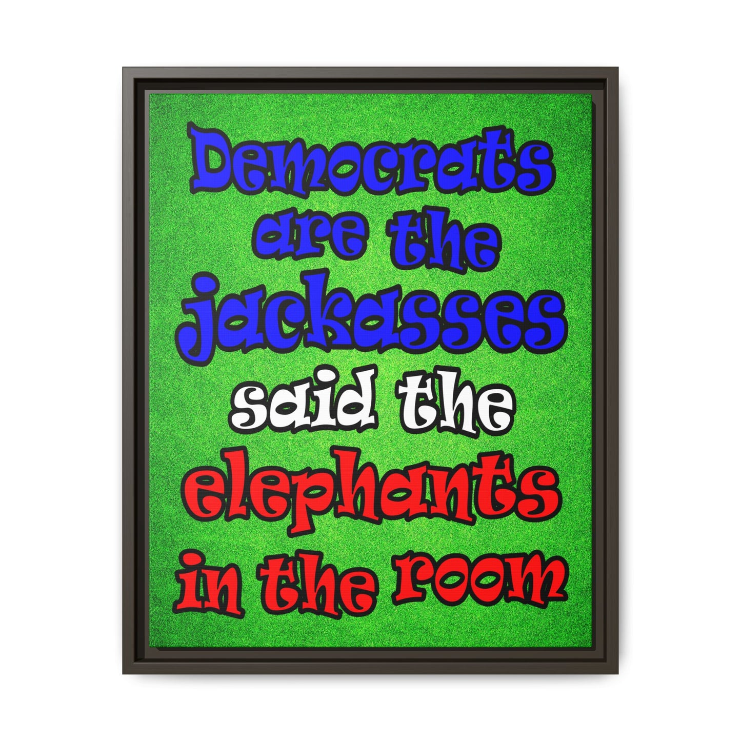 donkeys and elephants - framed canvas art (green turf)