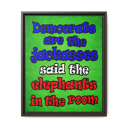 donkeys and elephants - framed canvas art (green turf)