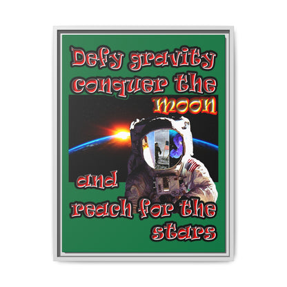 defy conquer reach - framed canvas art (dark green)