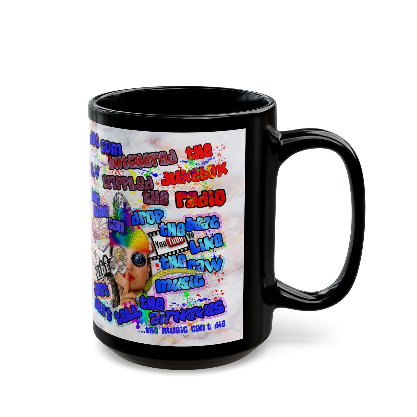 drop the beat - Black Mug (white marble)