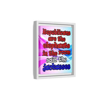 donkeys and elephants - framed canvas art (light blue-pink wave)