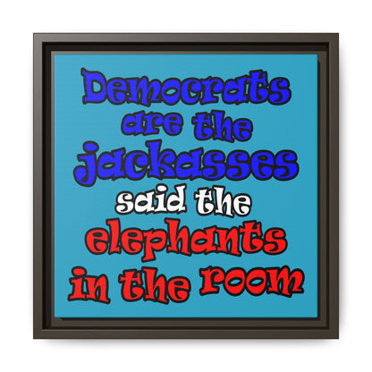 donkeys and elephants - framed canvas art (turquoise)