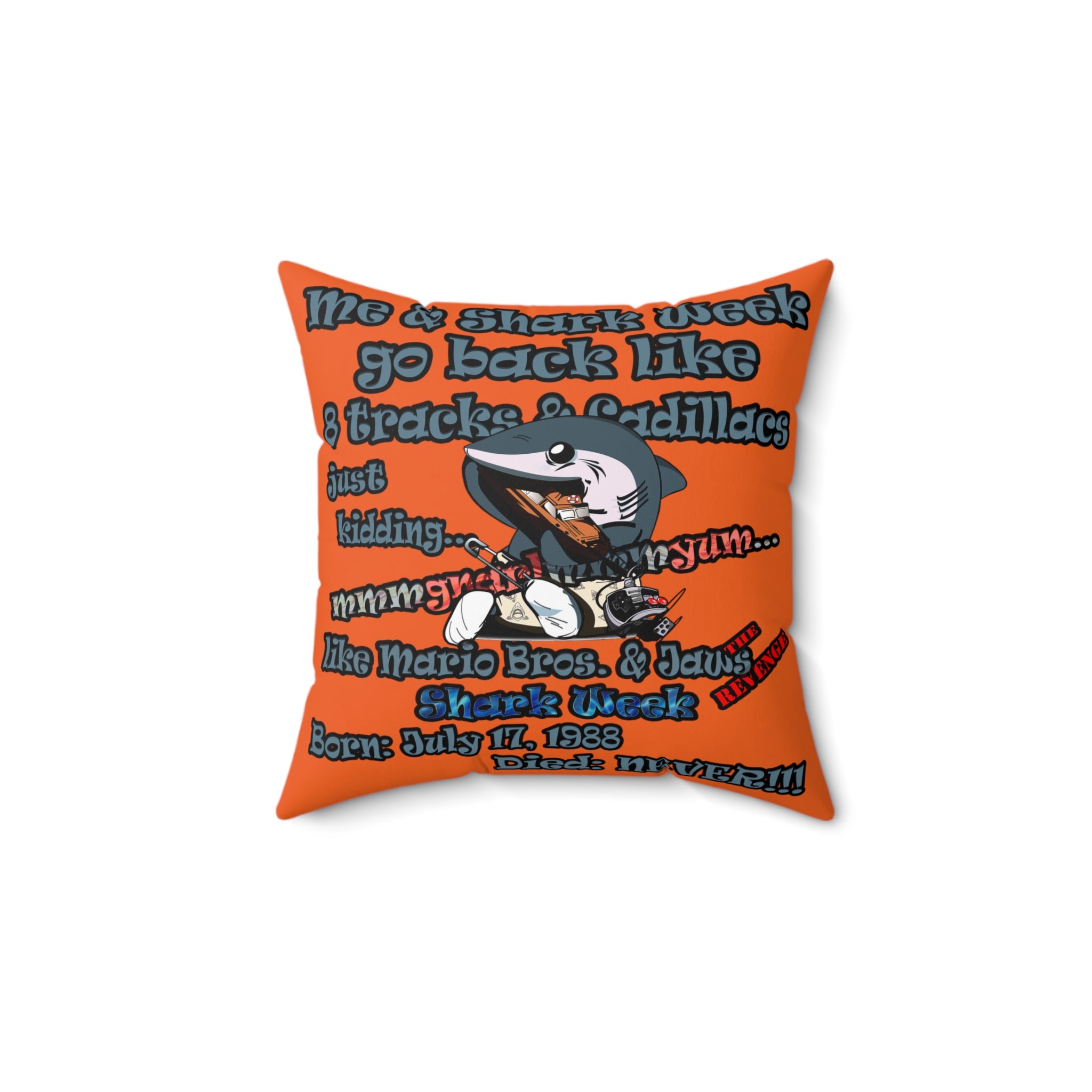 shark week - Faux Suede Square Pillow - (orange)