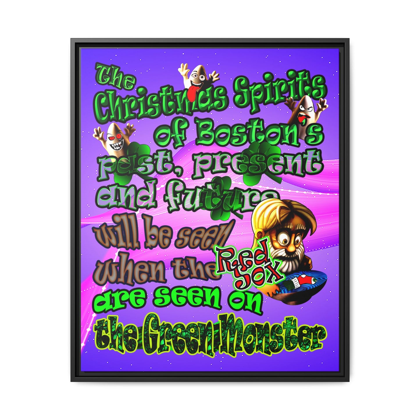 christmas spirits of boston - framed canvas art (purple-pink wave)