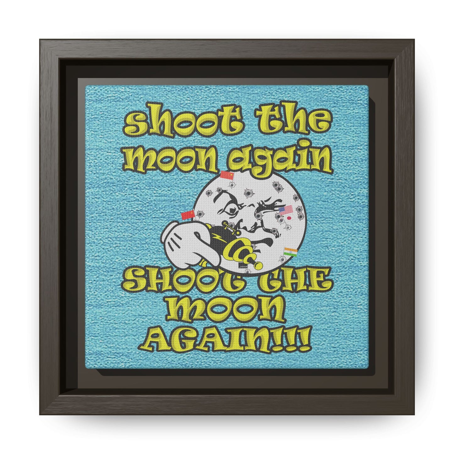shoot the moon again - framed canvas art (faded blue)