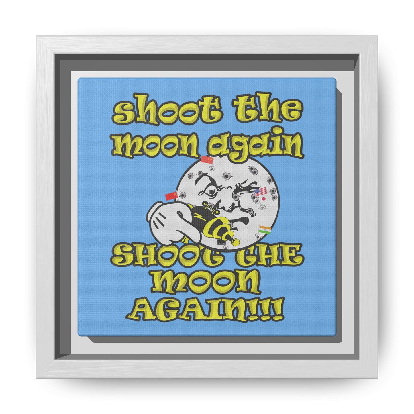 shoot the moon again - framed canvas art (light blue)