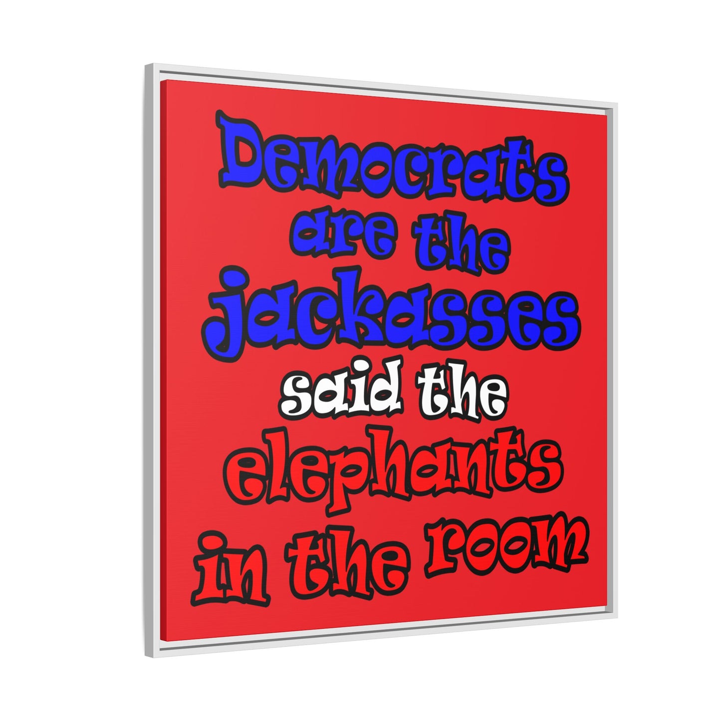 donkeys and elephants - framed canvas art (red)