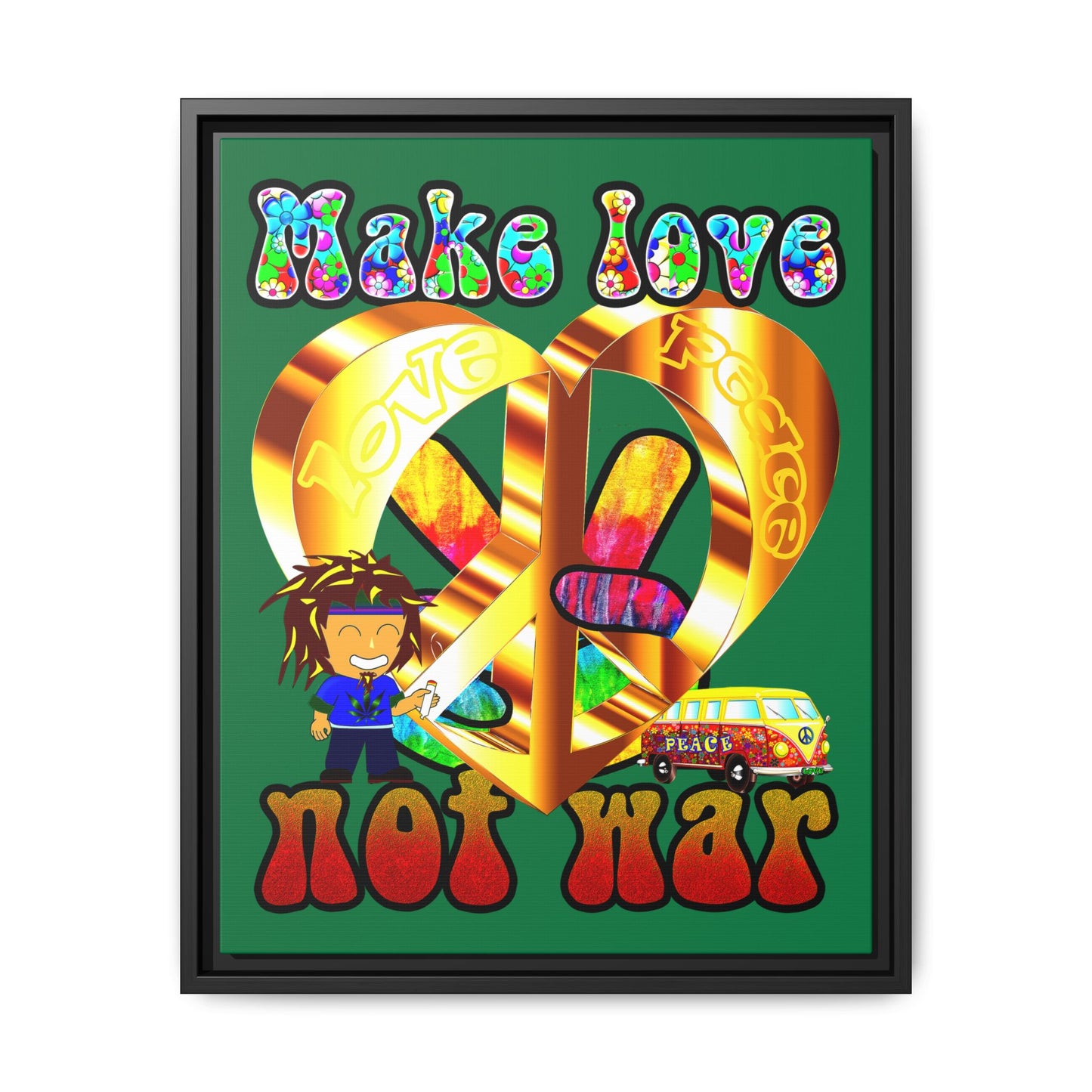 love peace - framed canvas art (dark green)