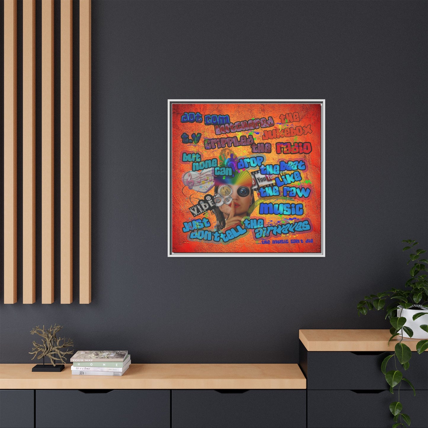 drop the beat - framed canvas art (burnt orange)