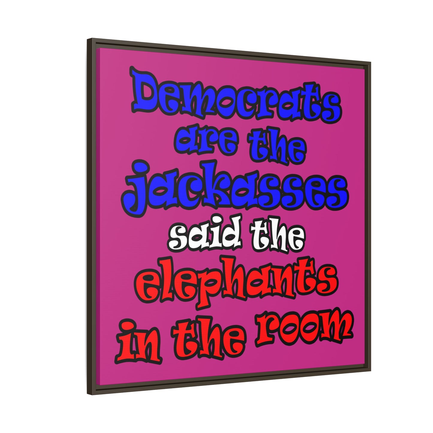 donkeys and elephants - framed canvas art (pink)