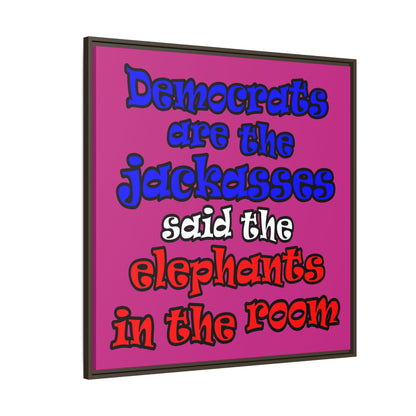donkeys and elephants - framed canvas art (pink)