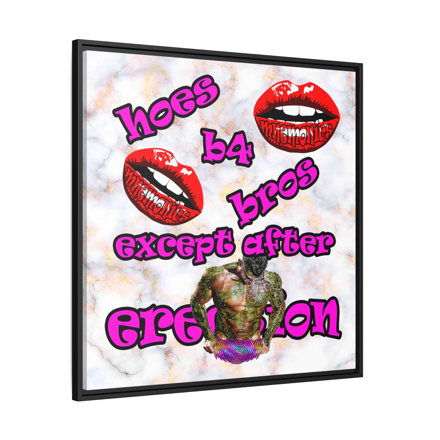 hoes b4 bros - framed canvas art (white marble)