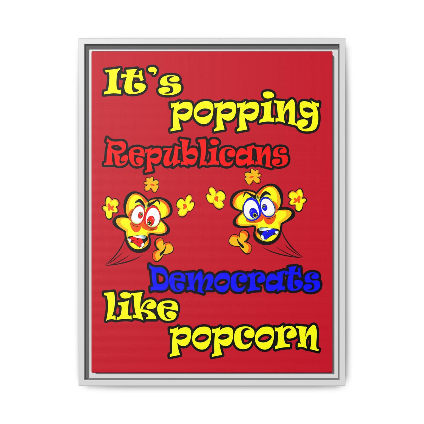 popping like popcorn - framed canvas art (dark red)