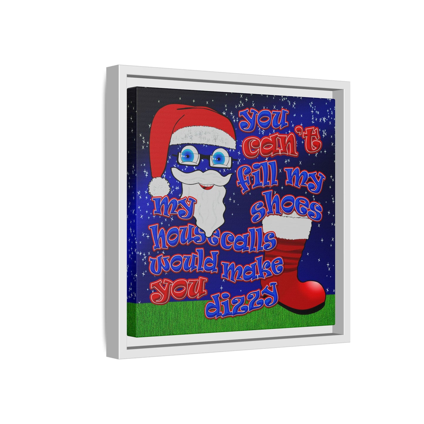 santa's shoes - framed canvas art ('snoops' background)