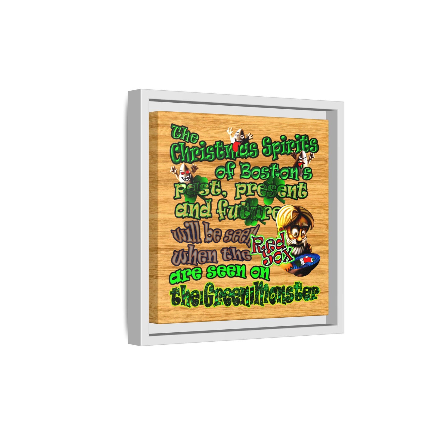 christmas spirits of boston - framed canvas art (butterscotch wood finish)