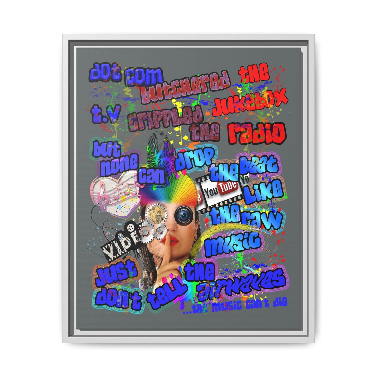 drop the beat - framed canvas art (dark grey)