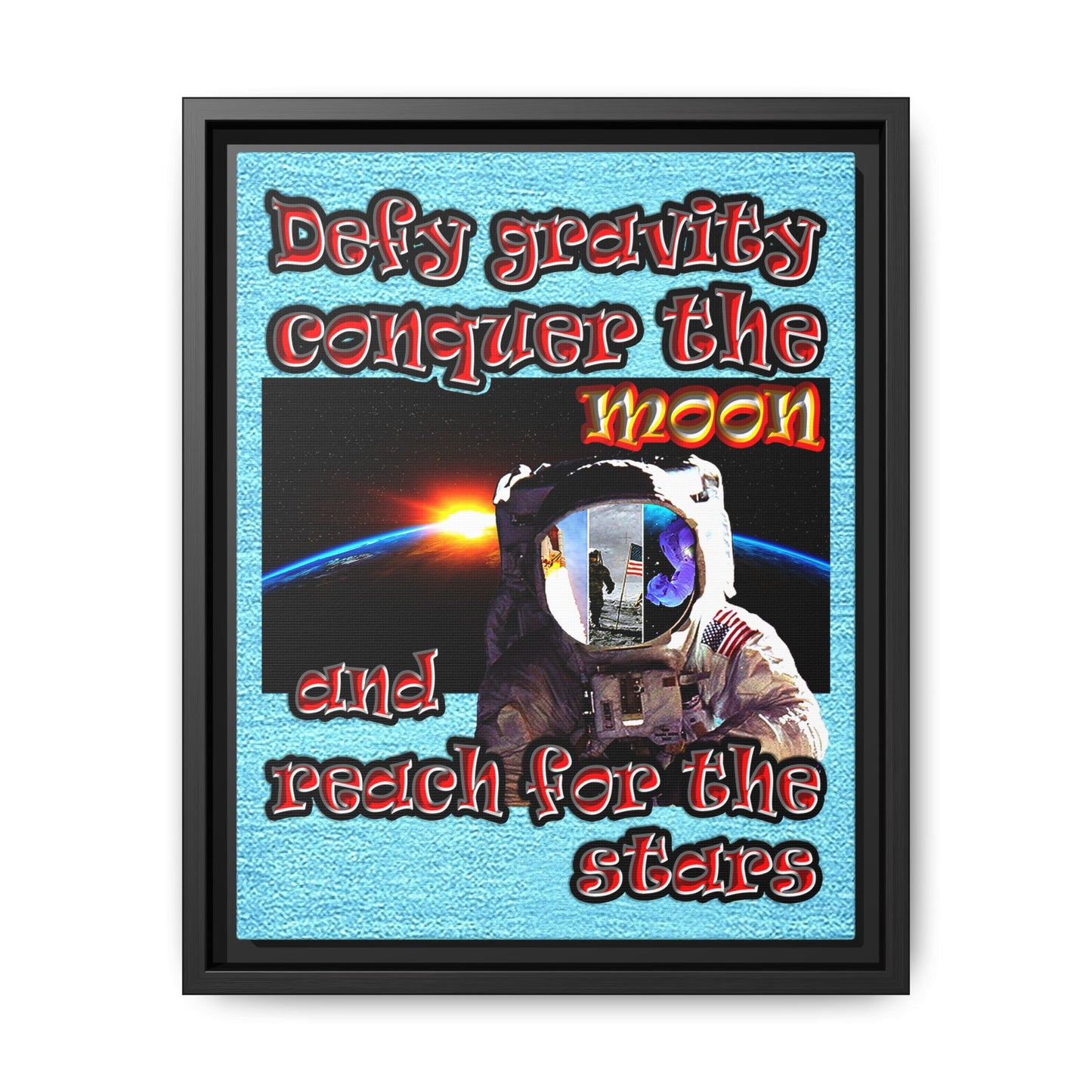 defy conquer reach - framed canvas art (faded blue)