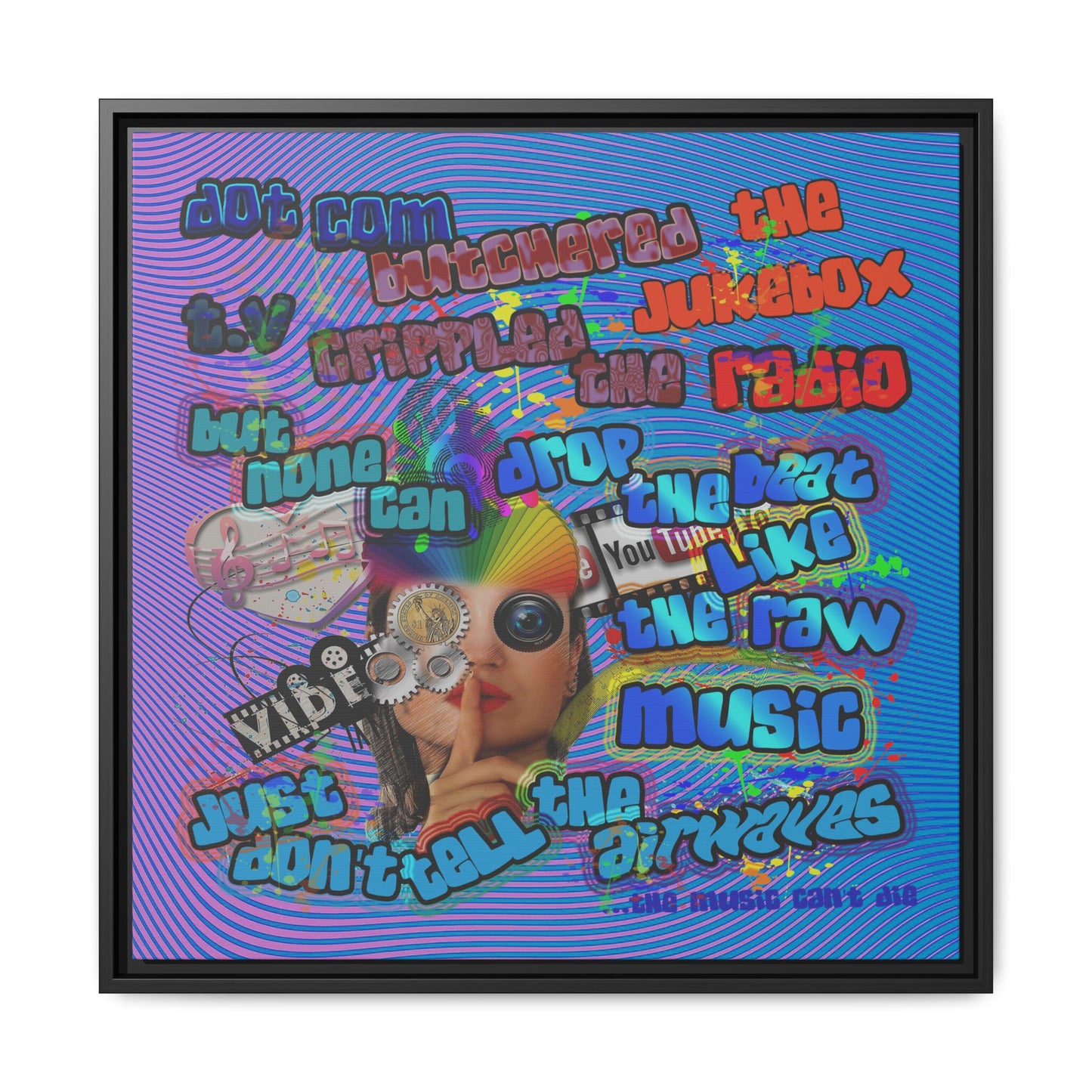 drop the beat - framed canvas art (light blue-purple wave)