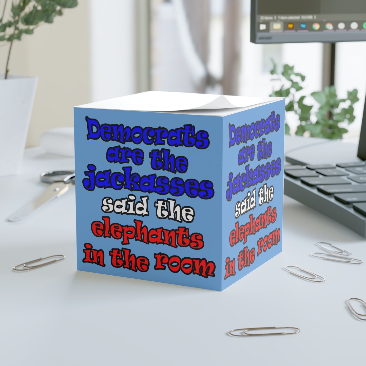donkeys and elephants - note cube (light blue)