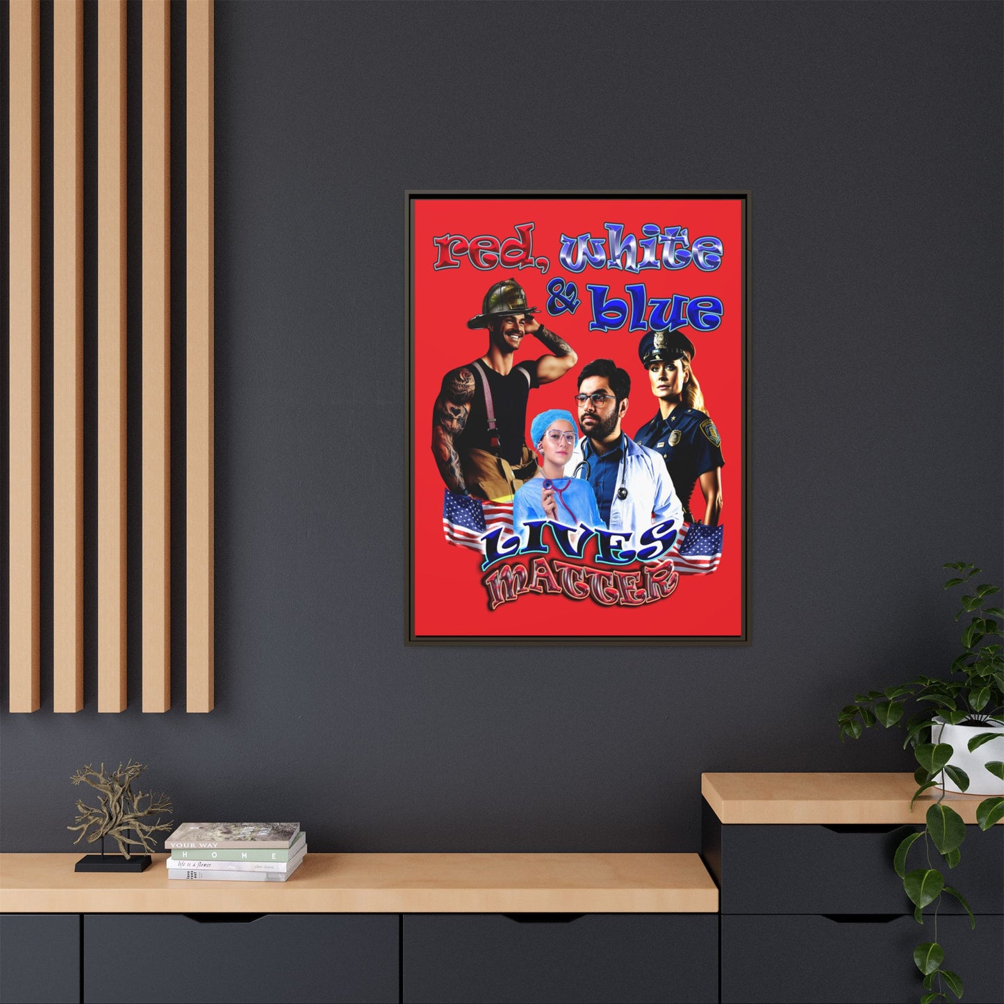 rw&b lives matter - framed canvas art (red)