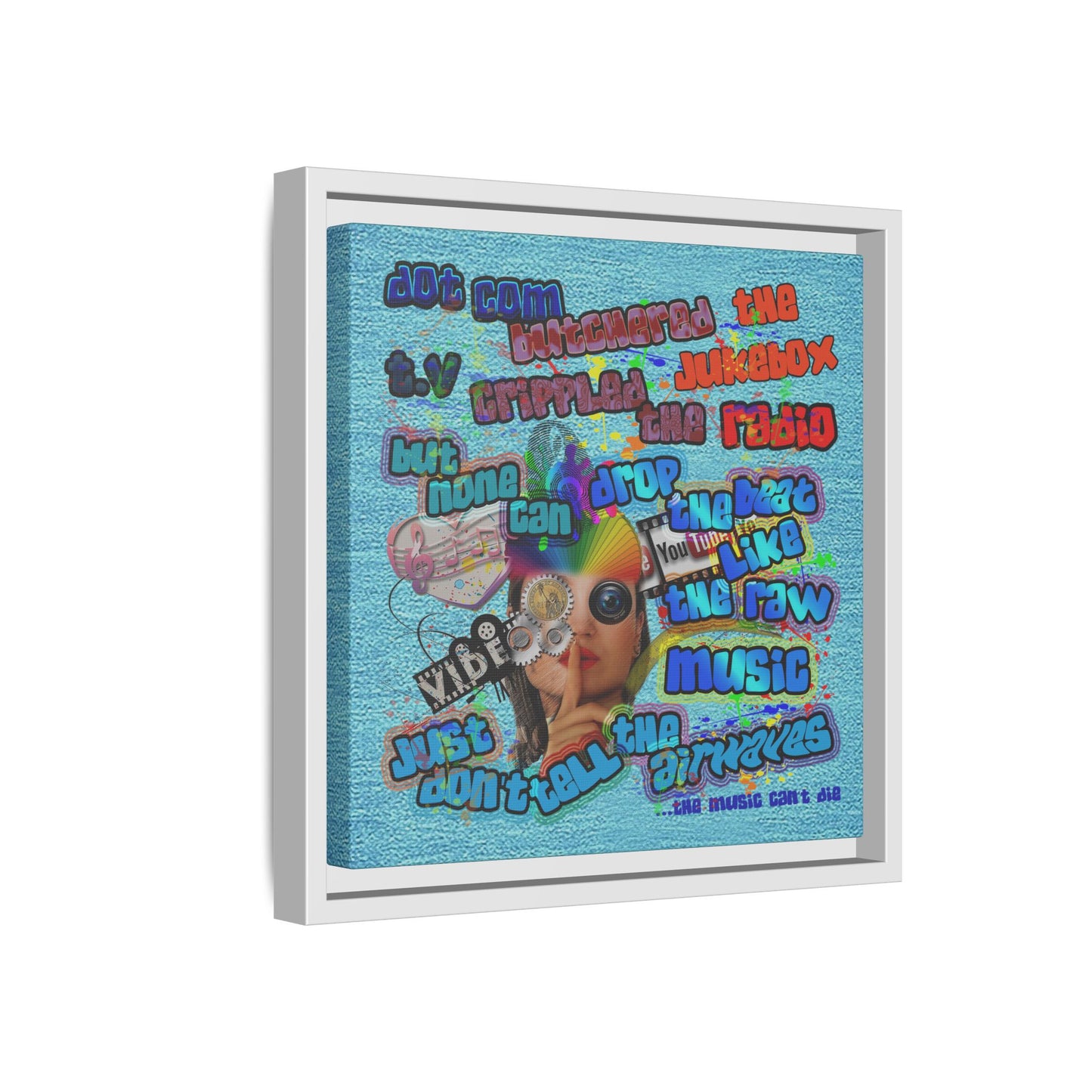 drop the beat - framed canvas art (faded blue)