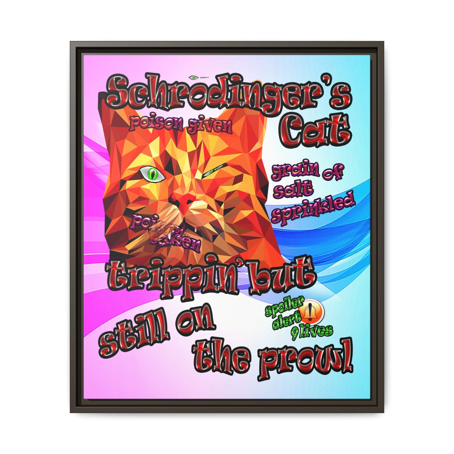 schrodinger's cat - framed canvas art (light blue-pink wave)