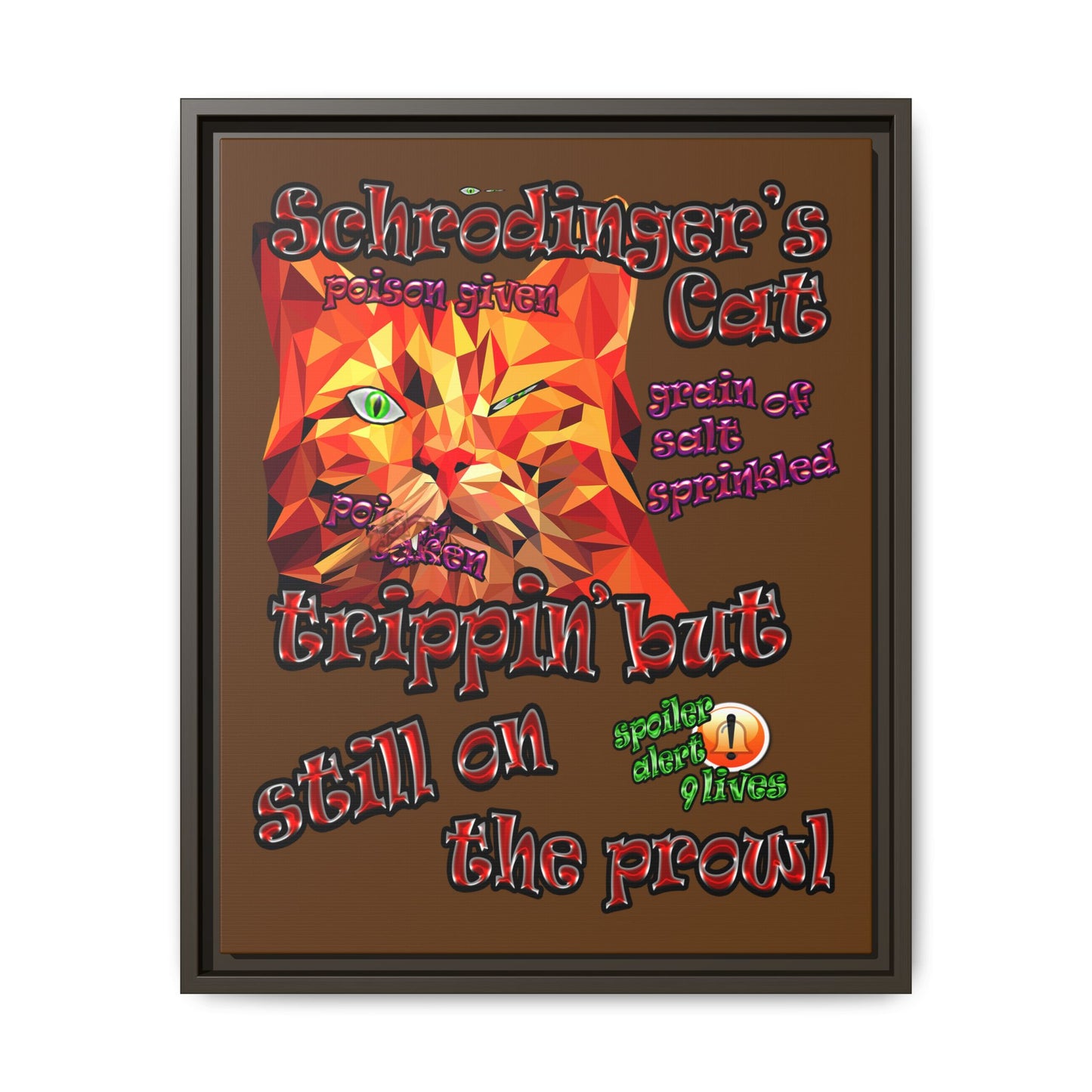 schrodinger's cat - framed canvas art (brown)