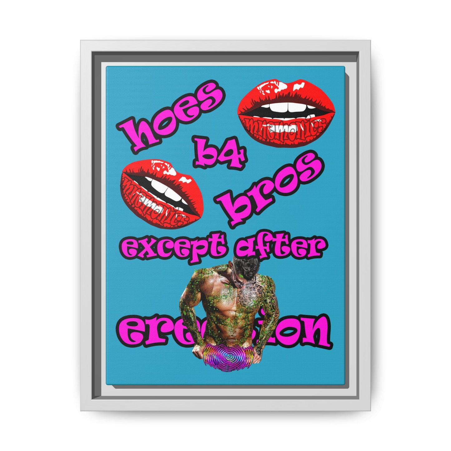 hoes b4 bros - framed canvas art (turquoise)