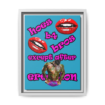 hoes b4 bros - framed canvas art (turquoise)