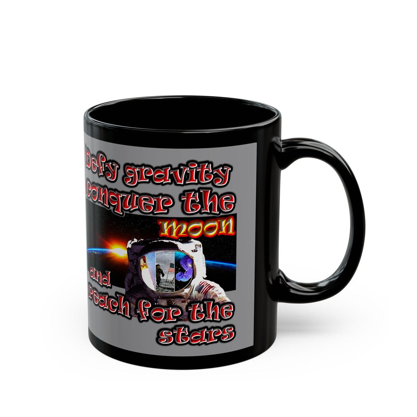 defy conquer reach - Black Mug (grey)