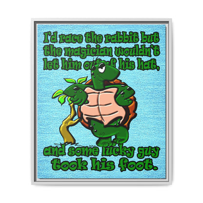 turtle race - framed canvas art (faded blue)