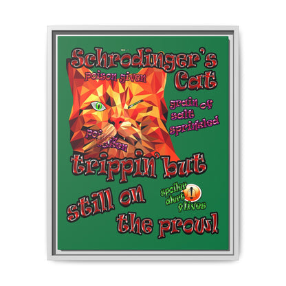 schrodinger's cat - framed canvas art (dark green)