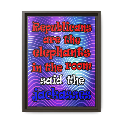 donkeys and elephants - framed canvas art (purple wave)