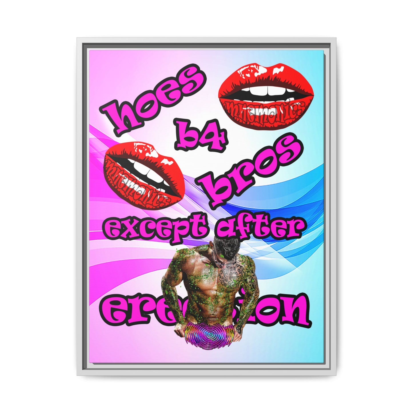 hoes b4 bros - framed canvas art (light blue-pink wave)