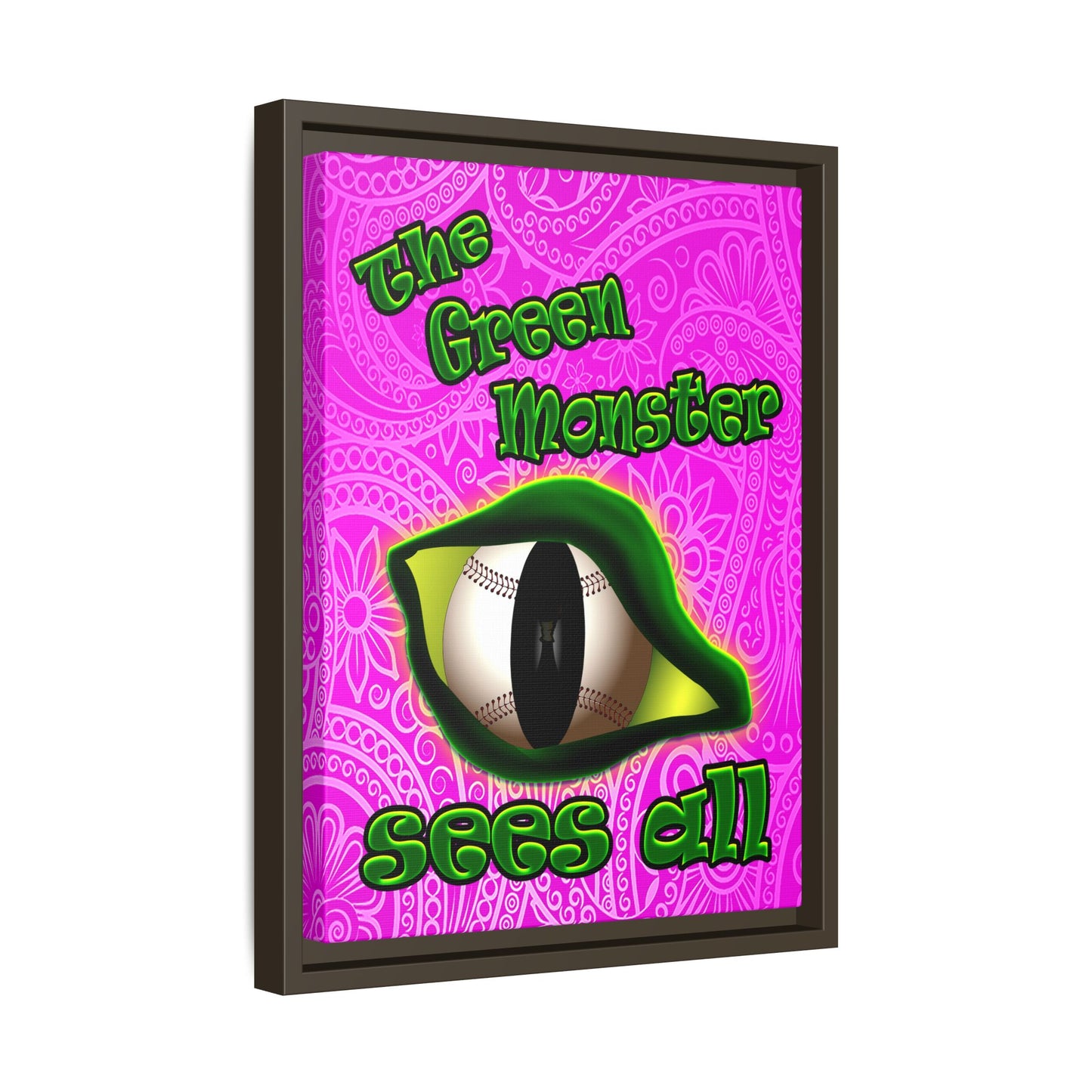 green monster - framed canvas art (pink swirl)