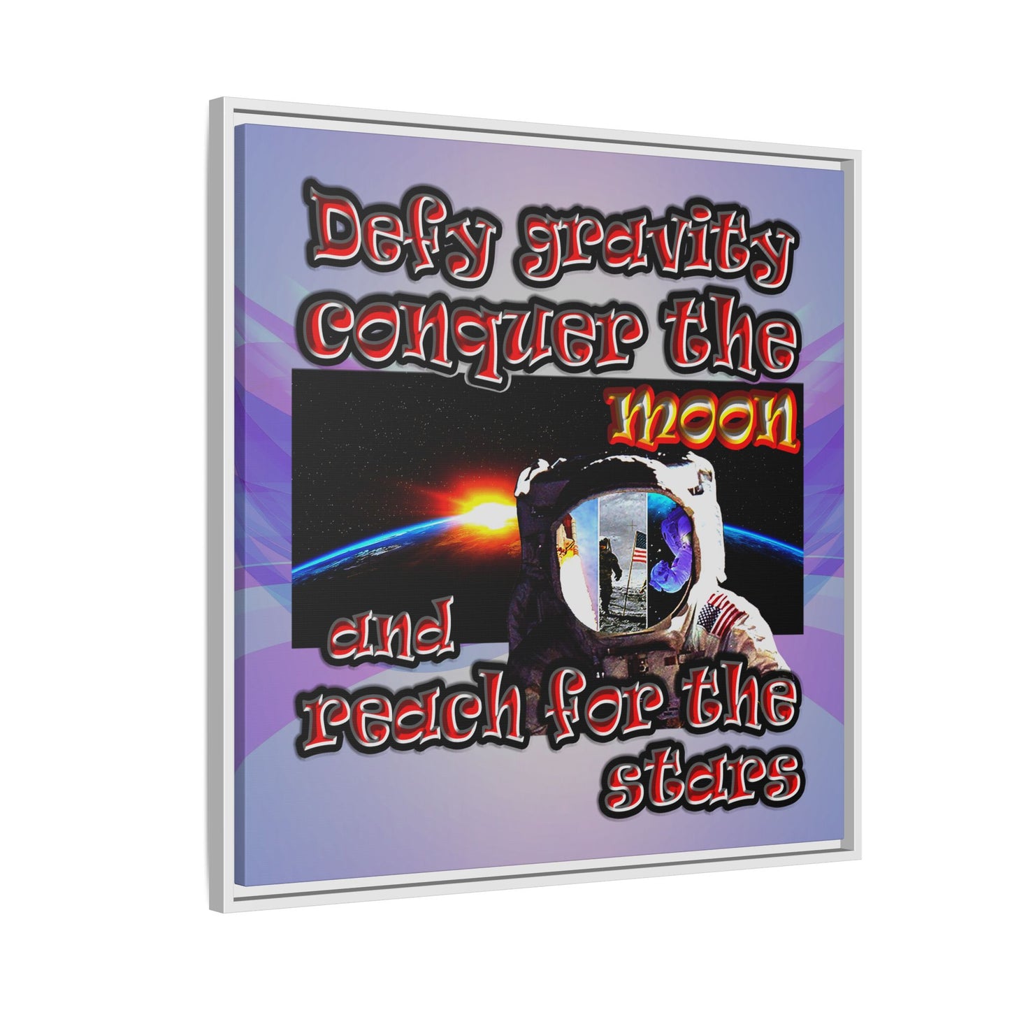 defy conquer reach - framed canvas art (light blue-pink wave)