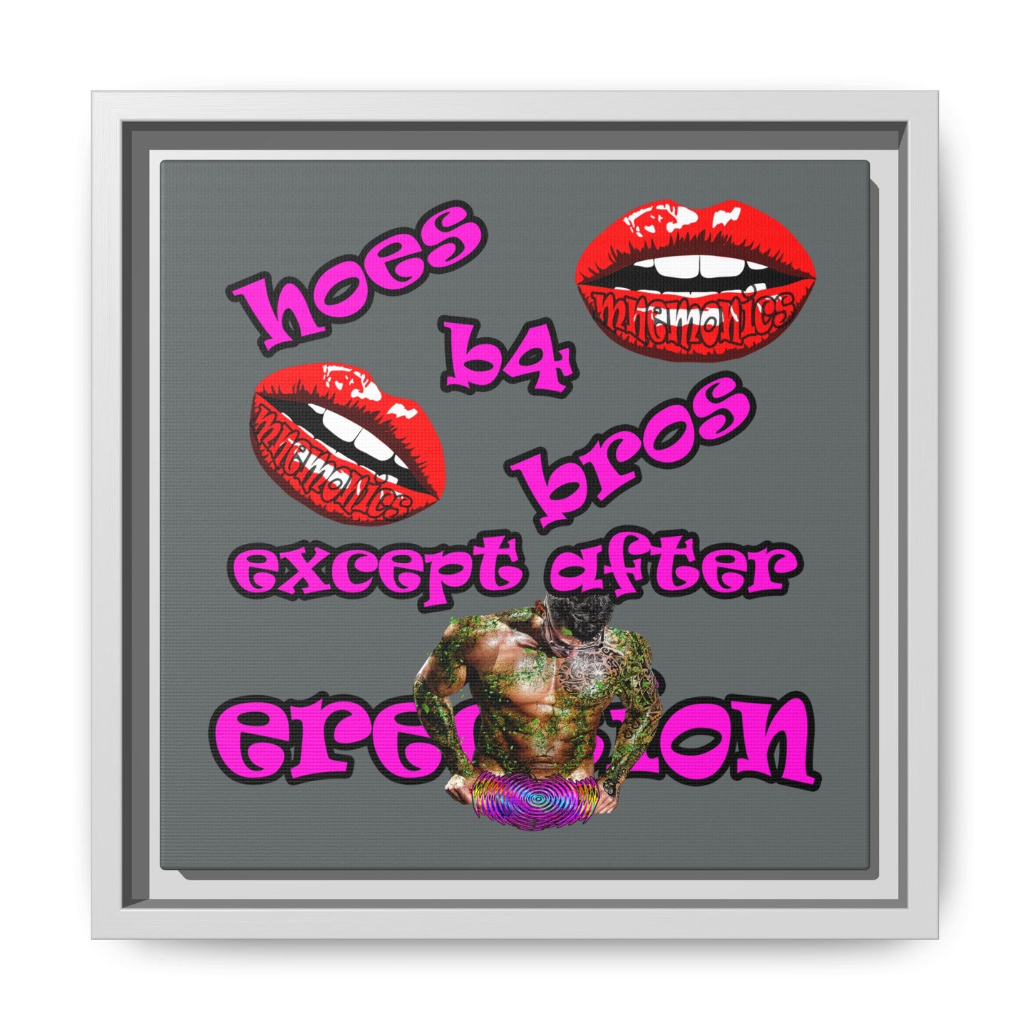 hoes b4 bros - framed canvas art (dark grey)