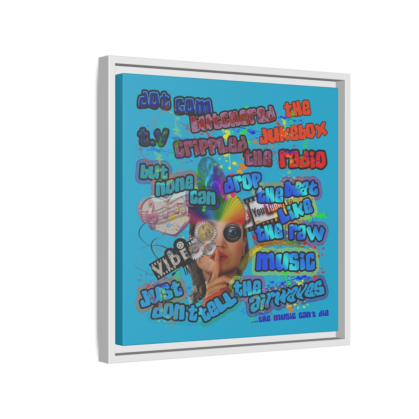 drop the beat - framed canvas art (turquoise)