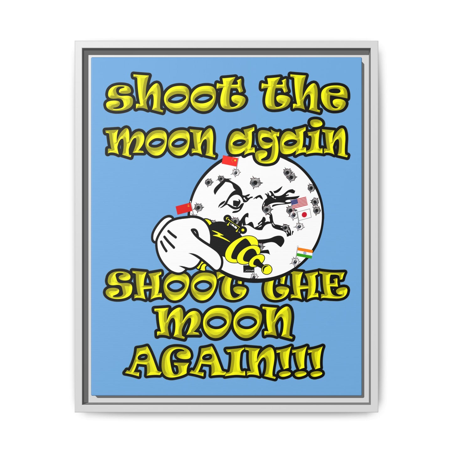shoot the moon again - framed canvas art (light blue)