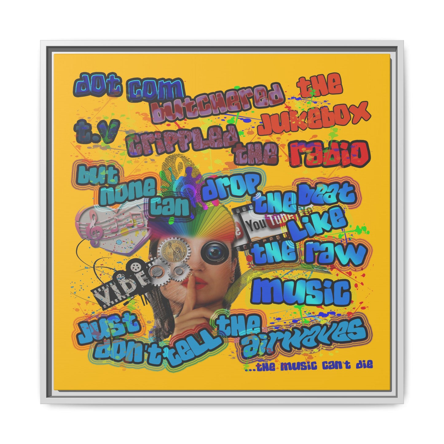 drop the beat - framed canvas art (yellow)