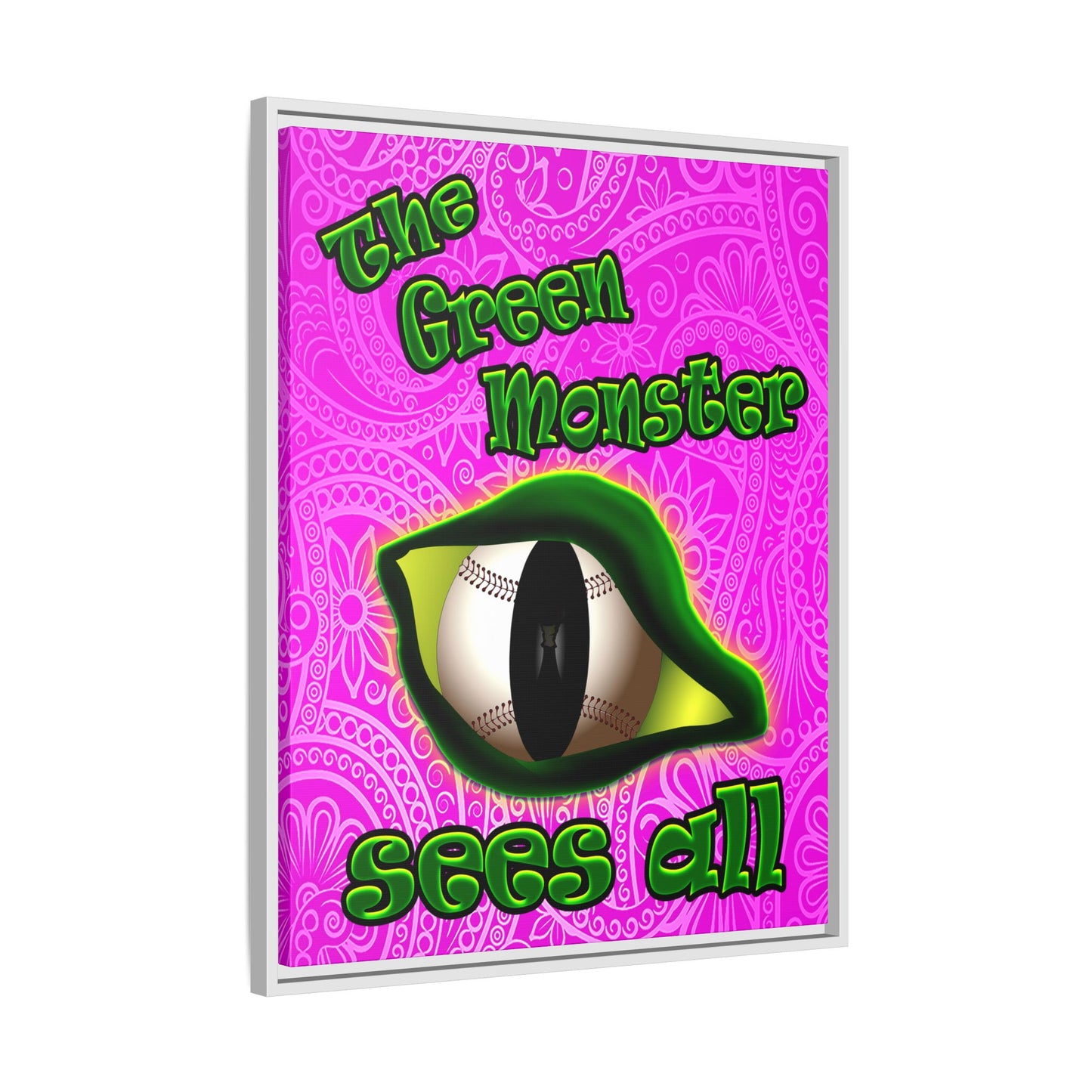 green monster - framed canvas art (pink swirl)