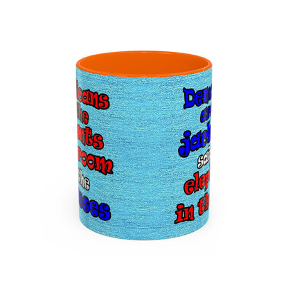 donkeys and elephants - Accent Mug (faded blue)