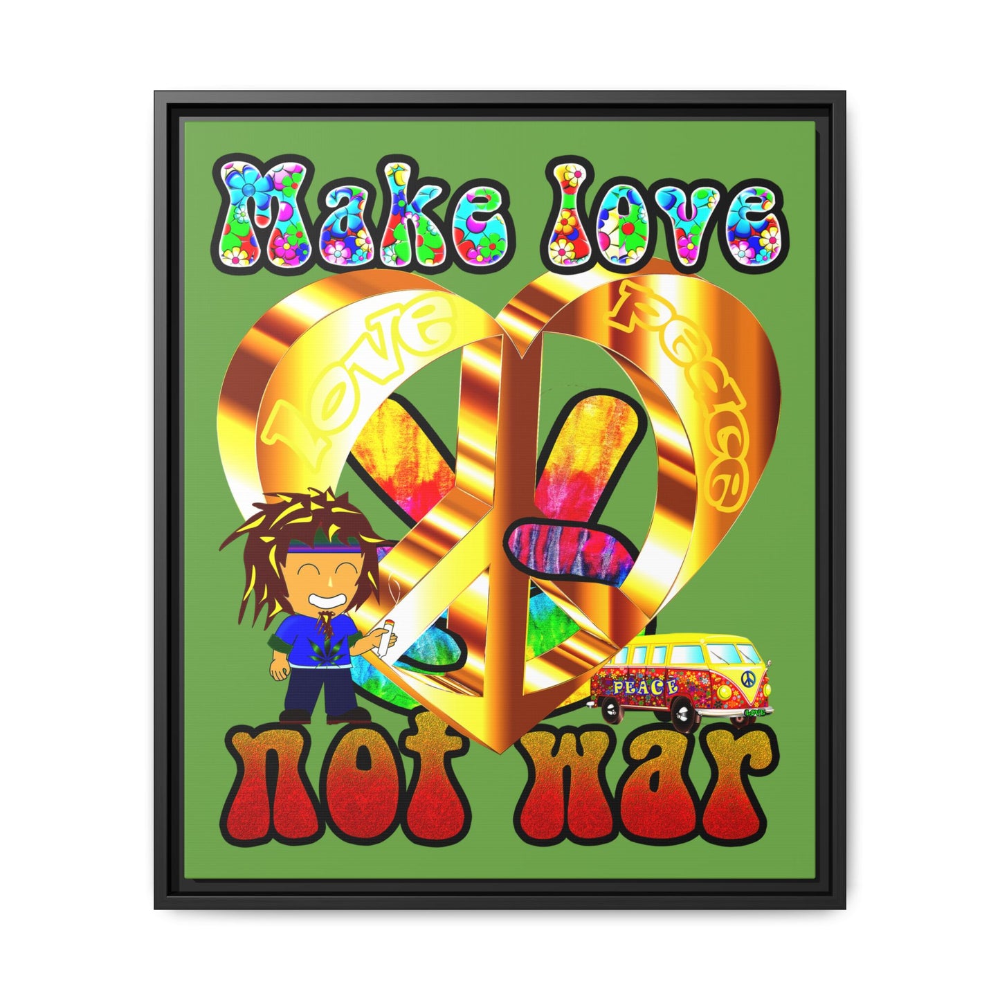 love peace - framed canvas art (green)